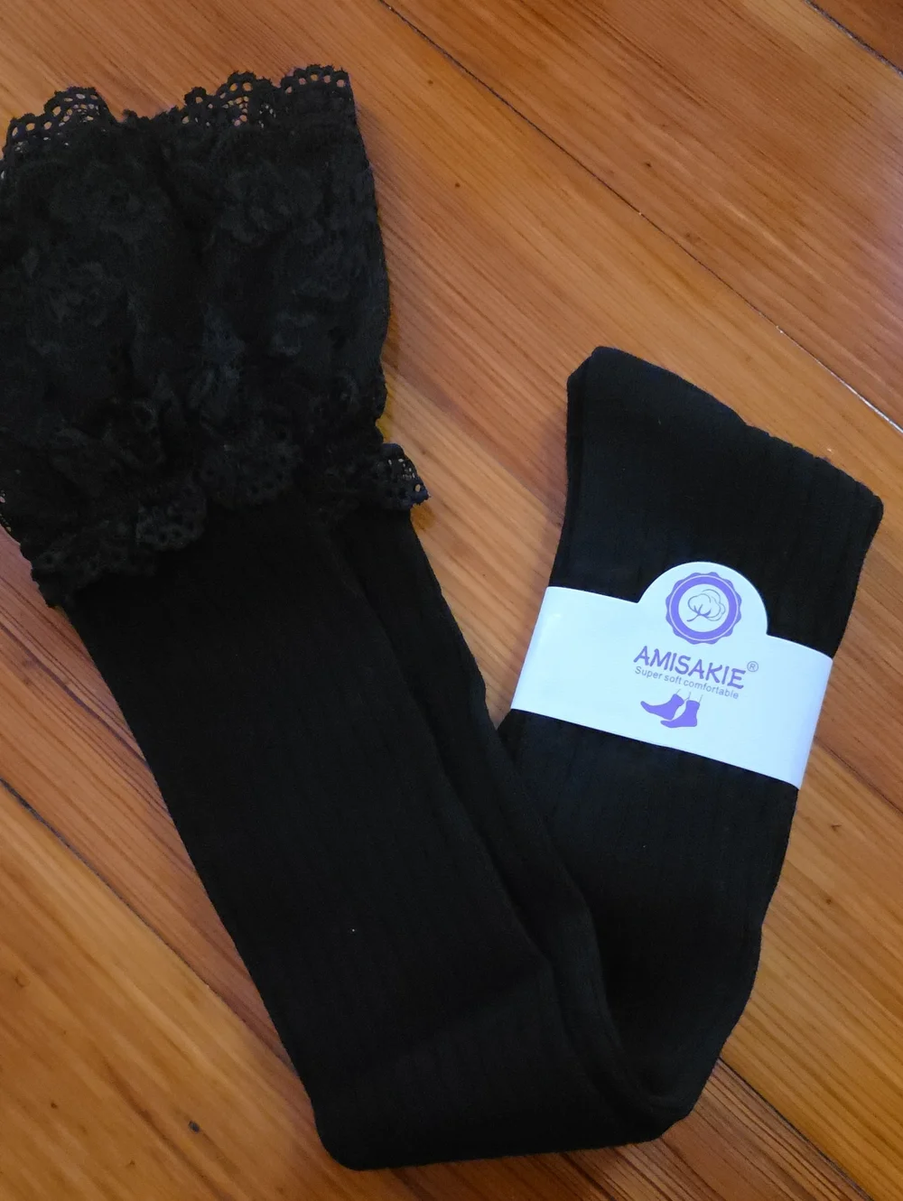 Black Ribbed Lace-Top Boot Socks